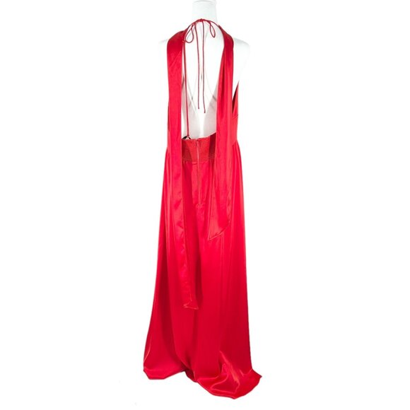 NWT Alice & Olivia Hannah Halter Scarf Maxi Dress in Bright Ruby - Picture 4 of 11
